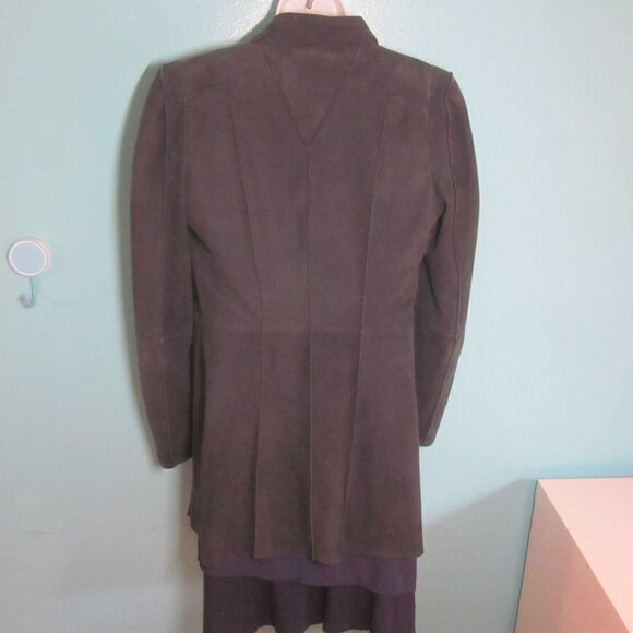 BCBG Womens Size S Navy Blue Leather Coat Draped Layered Waterfall Front Jacket - Picture 5 of 16